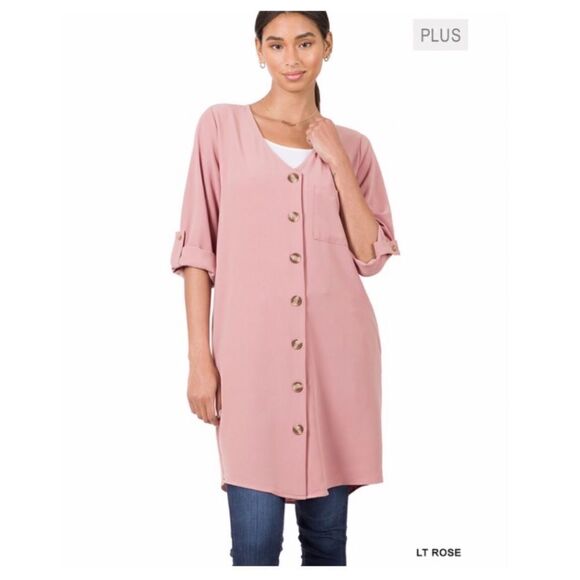 Button Cardigan Plus Size Light Rose 1X - Picture 4 of 6